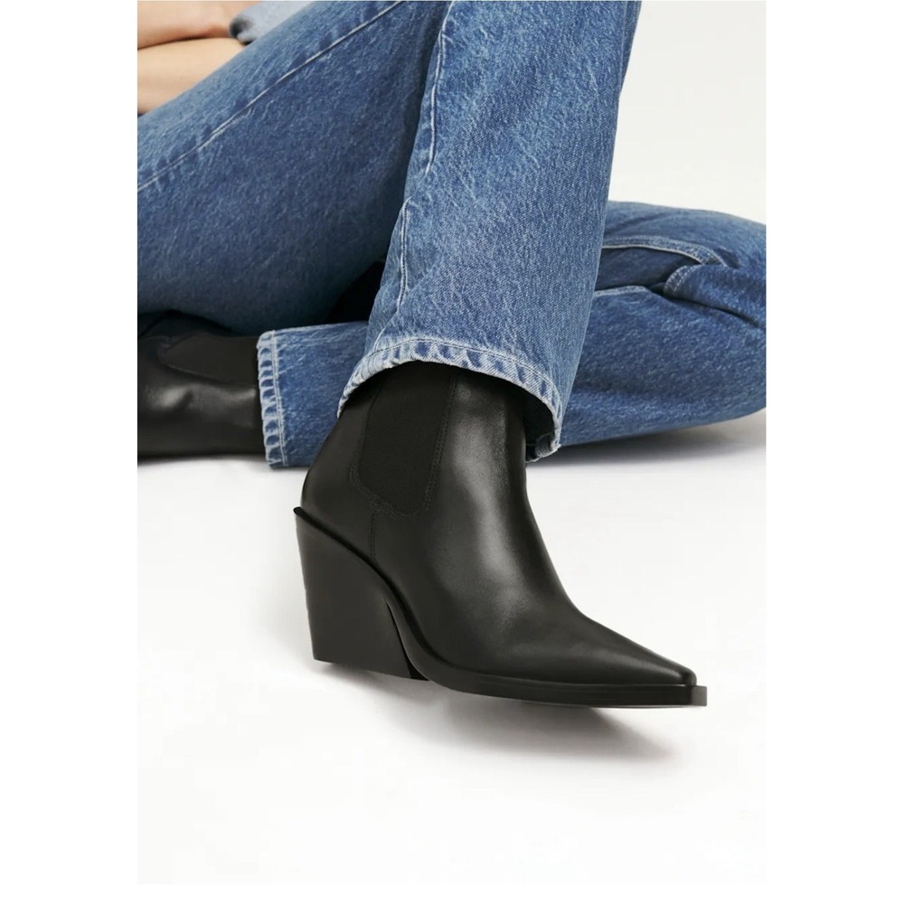 Reformation Women Size 6 Odessa Western Boot Point Toe Block Heel Black Leather